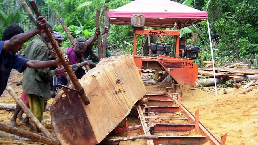 Setting up the sawmill site in Papua New Guinea